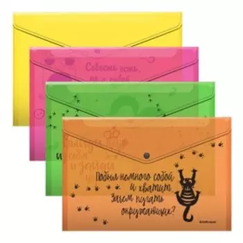 Набор папок-конвертов А4, 160 мкм, ErichKrause Sarcastic Animals, 4 шт., глянцевые, до 120 листов, МИКС