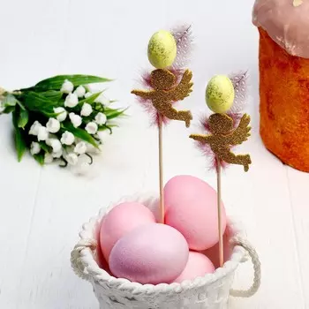 Пасхальный декор, набор топперов на пасху «Яйцо и перо», 2 шт., МИКС