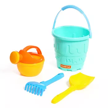 Набор игрушек для песочницы, 4 предмета: ведро, лопатка, грабельки, лейка, МИКС