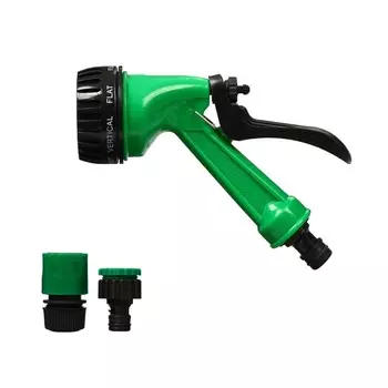 Набор: пистолет для полива, 7 режимов, коннектор 1/2" (12 мм), адаптер 1/2"3/4" (12 мм19 мм), Greengo