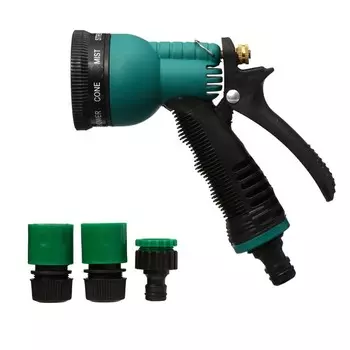 Набор для полива: пистолет-распылитель, коннектор 1/2" (12 мм) - 2 шт., штуцер 1/2"-3/4", быстросъёмный, пластик, Greengo