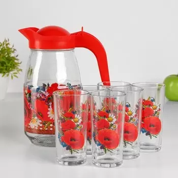 Набор питьевой «Маки», 7 предметов: кувшин 1,5 л, стаканы 230 мл, 6 шт