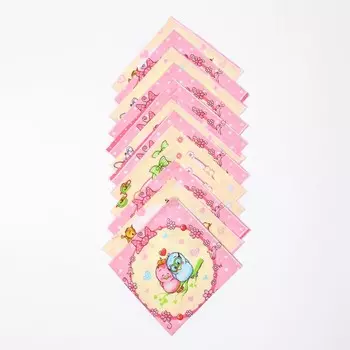 Набор платков носовых детских 18х18 см, 12шт, рис 21020 розовый микс, 100г/м хл100%