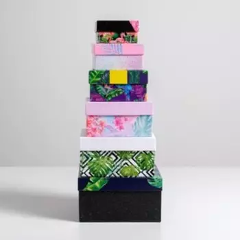 Набор коробок 6 в 1, упаковка подарочная, «Фламинго», 10.2 х 10.2 х 6 - 20 х 20 х 11 см