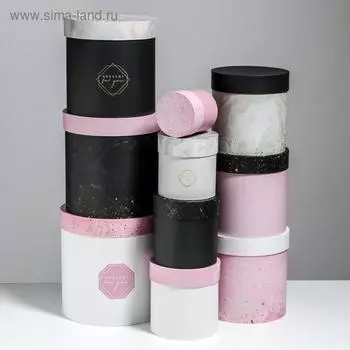 Набор подарочных круглых коробок 10 в 1 "Мрамор" 10 х 10 - 25 х 25 см
