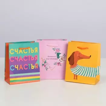 Набор подарочных пакетов "Прекрасного настроения", 11,5 х 14,5 х 6,5 см