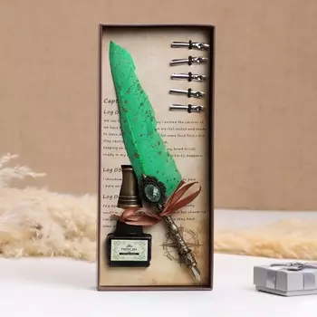 Набор подарочный 3 в 1 «Артефакт»: перьевая ручка на подставке, чернила, наконечники, зеленый