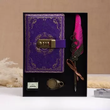 Набор подарочный 4 в 1 «Стимпанк»: блокнот, перьевая ручка фиолетовая, чернила, наконечники