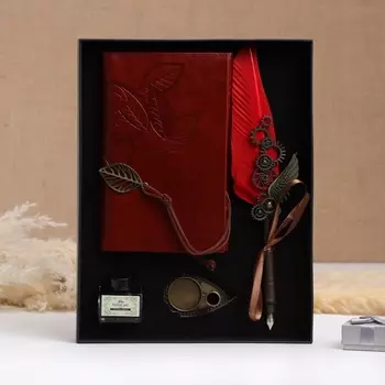 Набор подарочный 4 в 1 «Стимпанк»: блокнот, перьевая ручка красная, чернила, наконечники