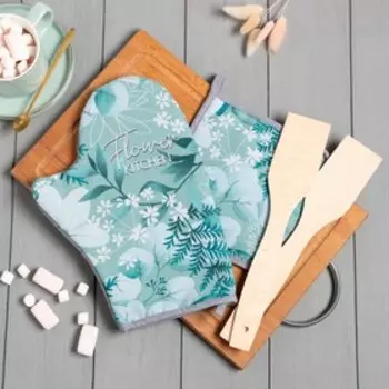 Набор подарочный «Доляна» Flower kitchen: варежка 2028 см, прихватка 1717 см, 2 лопатки