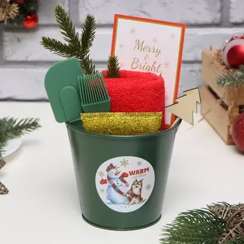 Набор новогодний подарочный Доляна "Снеговик" : полотенце 30 х 60, лопатка, кисть, губка