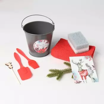 Набор новогодний подарочный Доляна "Тепла и уюта" : полотенце 30 х 60, лопатка, кисть, губка