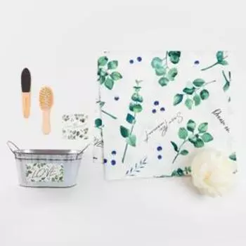 Набор подарочный «Этель» Eucaliptus, 5 предметов, полотенце, мочалка, расчёска