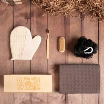 Набор подарочный «Этель. 100% мужик», полотенце, мочалка, щётка