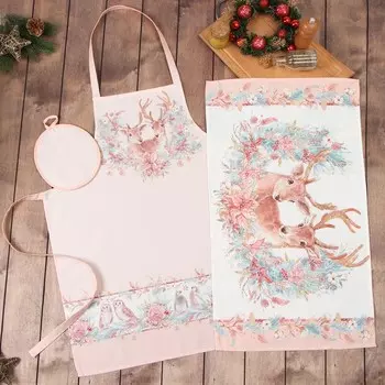 Набор новогодний подарочный "Этель" Pink magic, фартук, полотенце, прихватка