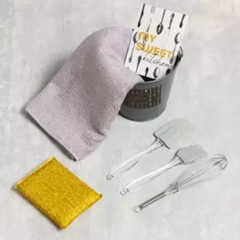 Набор подарочный Kitchen: ведро, полотенце 35х60, лопатка, кисть, венчик,губка