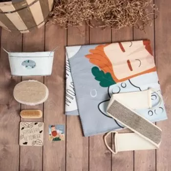 Набор подарочный «Этель. Парю не по-детски», 5 предметов, полотенце, мочалка, щётка