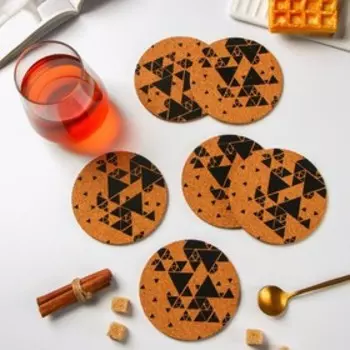 Набор подставок под горячее Доляна «Треугольники», под кружку, пробка, 6 шт., d=10 см