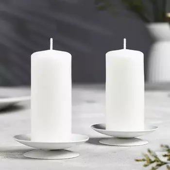 Подсвечник металл "Лотос", 7,5х2 см, набор 2 шт, белый