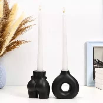 Набор подсвечников керамика TAKE IT EASY «Марта и Меланд», чёрный глянец, 2 шт., 510 см; 108 см