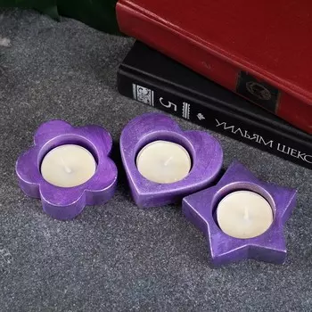 Набор подсвечников "Звезда, сердце и цветок" 3шт, сиреневый металлик