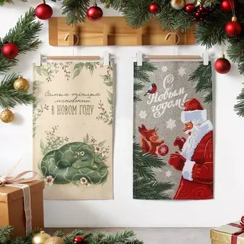 Набор полотенец Доляна «Новогодние пожелания» 2846 см - 2 шт., 100% хл, вафля 160 г/м