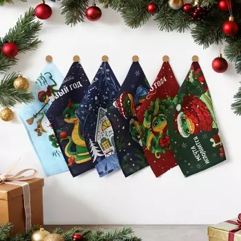 Набор полотенец Доляна «Счастливого нового года» 2846 см - 6 шт., 100% хл, рогожка 164 г/м