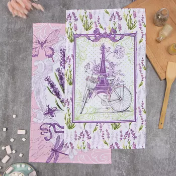 Набор полотенец кухонный «Доляна. Лаванда», 3560 см - 2 шт., 100% хлопок