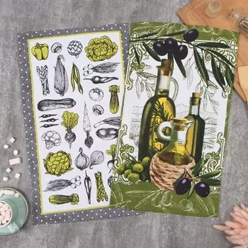 Набор полотенец кухонный Доляна «Овощи» 3560 см - 2 шт., 100% хлопок