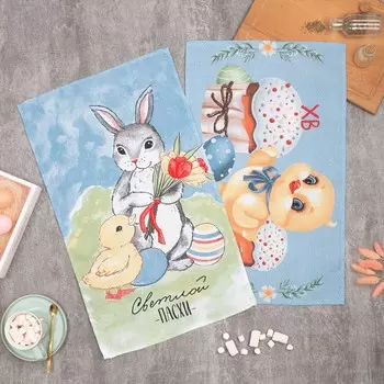 Набор кухонных полотенец Доляна «Светлой Пасхи» 3560 см - 2 шт., 100% хлопок