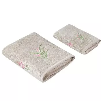 Набор полотенец, размер 50x90 см 70x140 см, цвет бежевый 2 шт