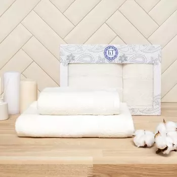 Набор полотенец в коробке Найс, размер 50х90+70х130 см цвет пастила, махра, 450 г/м, хлопок 100%