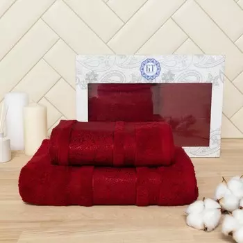 Набор полотенец в коробке Пейсли, размер 50х90+70х130 см, цвет божоле, махра, 450 г/м, 100% хлопок