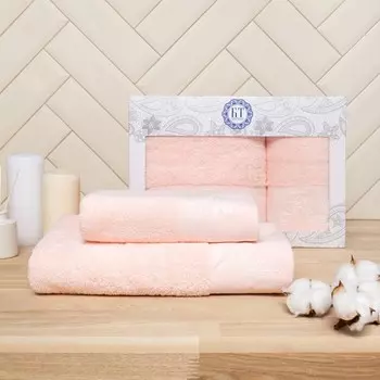 Набор полотенец в коробке Тиана, размер 50х90+70х140 см, цвет розовый, махра, 450 г/м, хлопок 100%