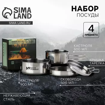 Подарочный набор посуды для похода «В поход», 4 предмета