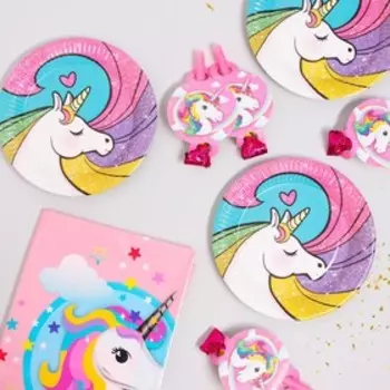 Набор посуды для праздника «Единорожек», язычки 6 шт, скатерть, тарелки 10 шт.