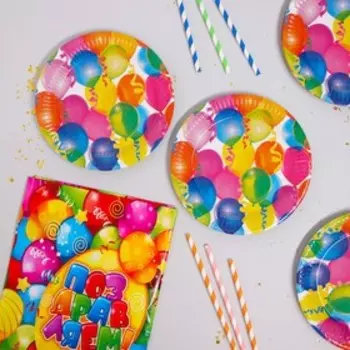 Набор посуды для праздника «Шары», трубочки 6 шт., скатерть, тарелки 6 шт.