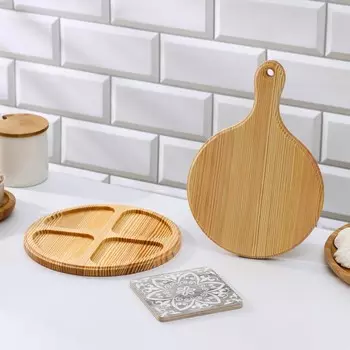 Набор посуды Доляна, менажница d=20 см, разделочная доска 25171,2, подставка под кружку в подарок