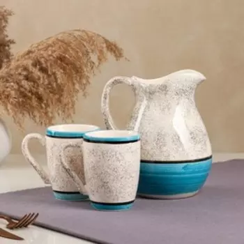 Набор керамической посуды "Персия", 3 предмета: кувшин 1.5 л, кружка 350 мл, синий, 1 сорт, Иран