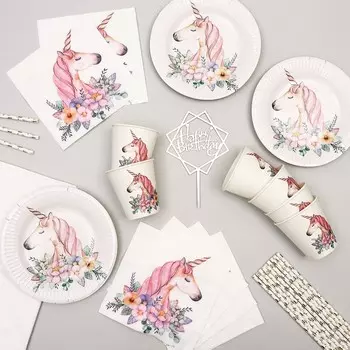 Набор посуды «С днём рождения», единорог