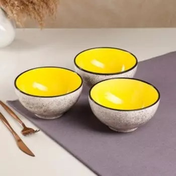 Набор посуды "Салатный", керамика, желтый, 3 предмета: d=15 см, 700 мл, 1 сорт, Иран