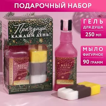 Набор "Празднуй каждый день": гель для душа во флаконе виски 250 мл, аромат сладкий вермут, мыло-мороженое 90 г