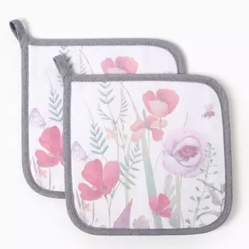 Набор прихваток «Этель. Маки»: 2 шт., 1919 см, саржа,100% хлопок, ватин 250 г/м