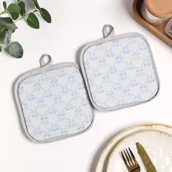 Набор прихваток Мари Санна бук Гуч 18х18см 2шт, голубой, стёганая, рогожка, 150г/м, 100% хлопок