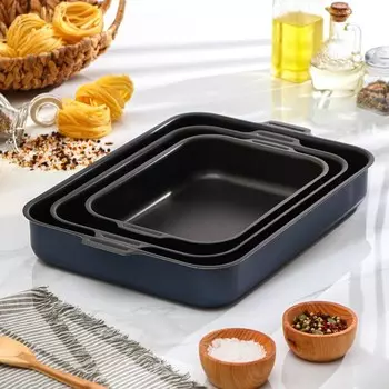 Набор противней «Лазоньера», 3 предмета: 1925 см, 2330 см, 2735 см, h=7 см, антипригарное покрытие, цвет синий