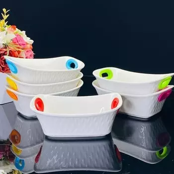 Набор прямоугольных салатников Lenardi, с ручками, фарфор, длина 15 см, 6 шт