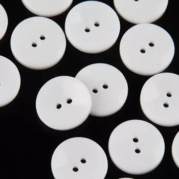 Набор пуговиц, 2 прокола, d = 15 мм, 25 шт, цвет белый