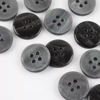 Набор пуговиц, 4 прокола, d = 15 мм, 25 шт, цвет серый/чёрный