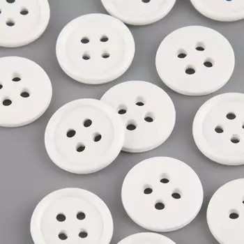 Набор пуговиц, 4 прокола, d = 17 мм, 25 шт, цвет белый