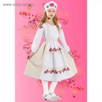 Набор раскроенный для вышивки и крестом и шитья детского платья "Розовый цвет", размер 116-128 419